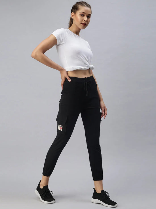 Women's Black Solid Joggers Track Pant-AN-9017-Black