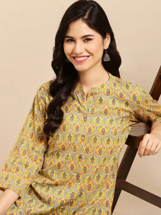 Women's Yellow Printed Straight Kurta-RF-9703-Yellow