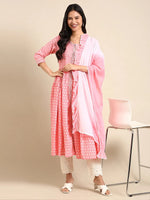 Women's Pink Printed Anarkali Kurta-RF-059-Pink