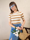 Women Beige & White Striped Acrylic Top