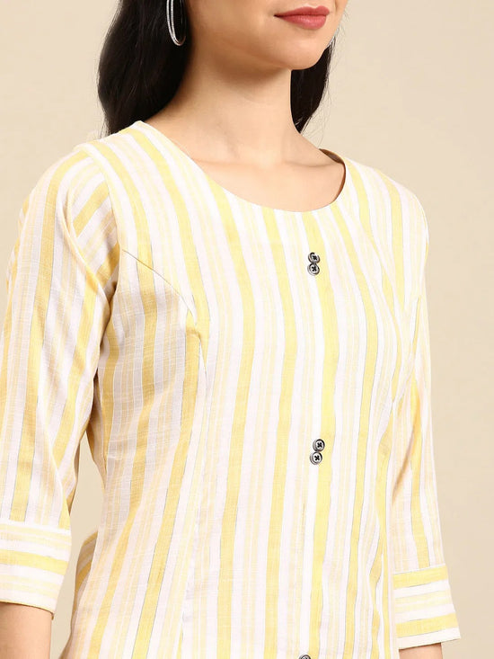 Women's Yellow Striped Straight Kurta-SKC-3351-Yellow