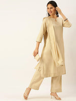 Women's Beige Solid Kurta Sets-NJ-3242638-Beige