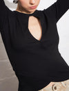 Women Black Rib Keyhole Neck Top