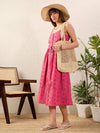 Women Pink Schiffli Strappy Midi Dress