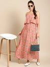 Printed Maxi with Flare yoke in Peach