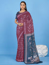 Saree Mall Women's Linen Blend Burgundy Printed Designer Saree With Blouse Piece-SUMER105