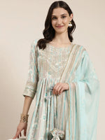 Women Turquoise Blue Floral Kurta Set-GW-3670-Turquoiseblue