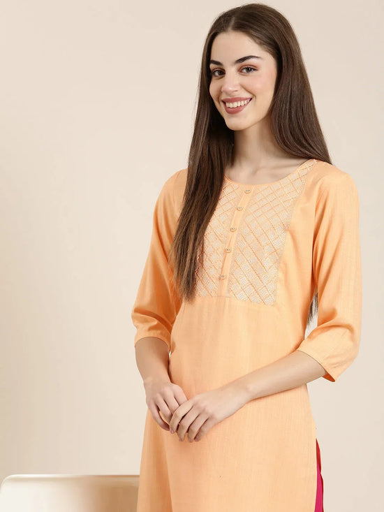 Women Peach Solid Straight Kurta-RA-062-Peach