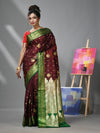 Maroon Silk Banarasi Saree With Ethnic Motifs And Woven Designs-MA52BSL44910102