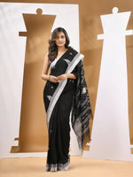 Black Cotton Handwoven Soft Saree With Texture Motifs-MA53CT041490073