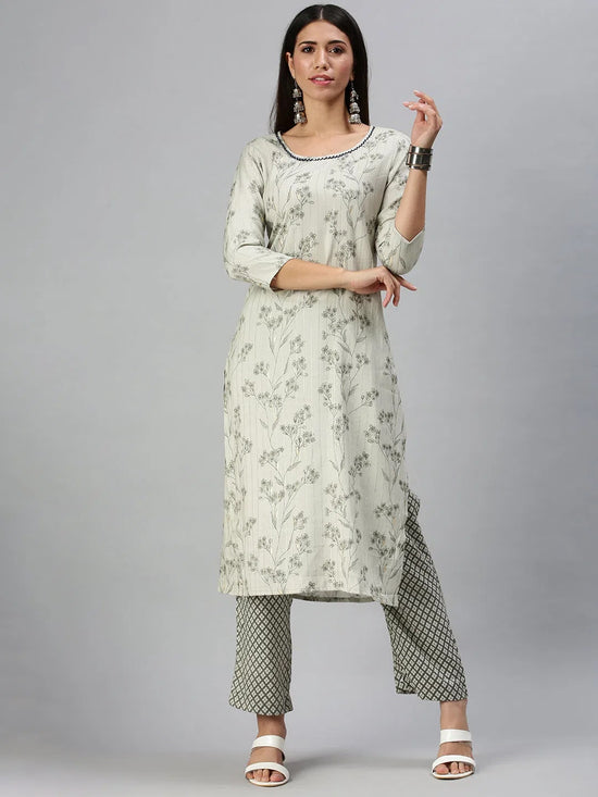 Women's Grey Printed Kurta Sets-RF1403-Grey