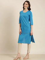 Women Blue Solid Straight Kurta-DF-1567-Blue