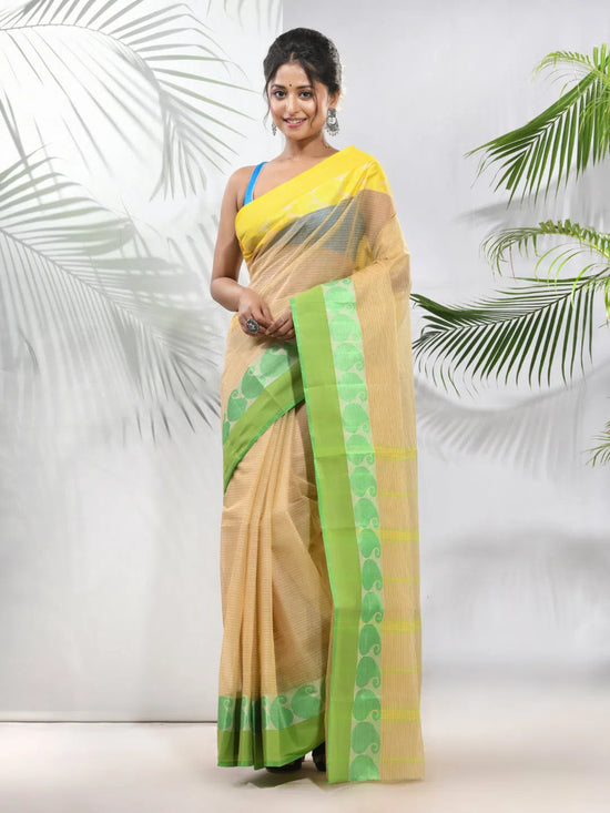 Beige Pure Cotton Tant Saree With Woven Designs-MA51TT43430128