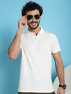 Venitian Men Double Mercerised Printed Polo Neck WHITE T-Shirt for Men