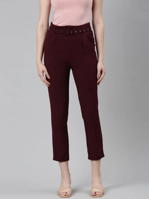 Women Burgundy Solid Peg Trouser-LT-KN-505-Burgundy