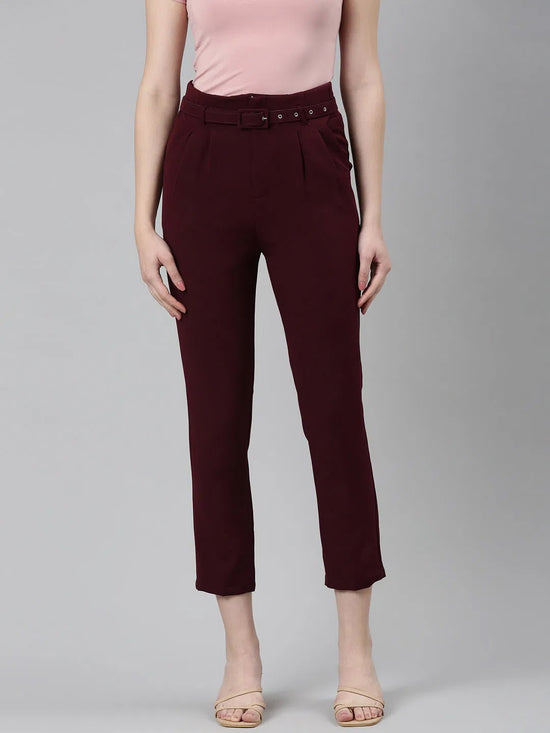 Women Burgundy Solid Peg Trouser-LT-KN-505-Burgundy