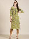 Women Yellow Printed Straight Kurta-AT-A828-K-Yellow