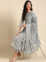 Women's Grey Printed Kurta Set-BSM-1793A-Grey