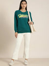 Dillinger Green Typographic Oversized Sweatshirt-DLWMNSWT022BGRN-XS