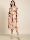 Women Peach Floral Shirt Dress-DW-5068-Peach