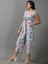 Women's Sea Green Printed Jumpsuit-AE-15023-Seagreen