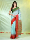 Sea Green Cotton Ikat Saree With Ganga Jamuna Border-MA66BCT431380079