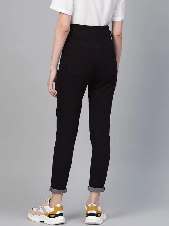 Black Metal Button High Waist Jeans