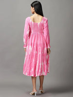 Women's Pink Tie Dye Fit and Flare Dress-ON-9-Pink