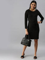 Women Black Solid Sheath Dress-AE-9878-Black