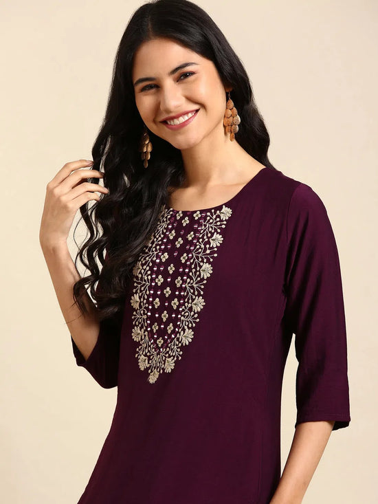 Women's Purple Printed Straight Kurta-SKC-812-Violet