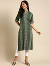 Women's Green Printed Straight Kurta-SKC-855-Green