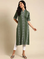 Women's Green Printed Straight Kurta-SKC-855-Green