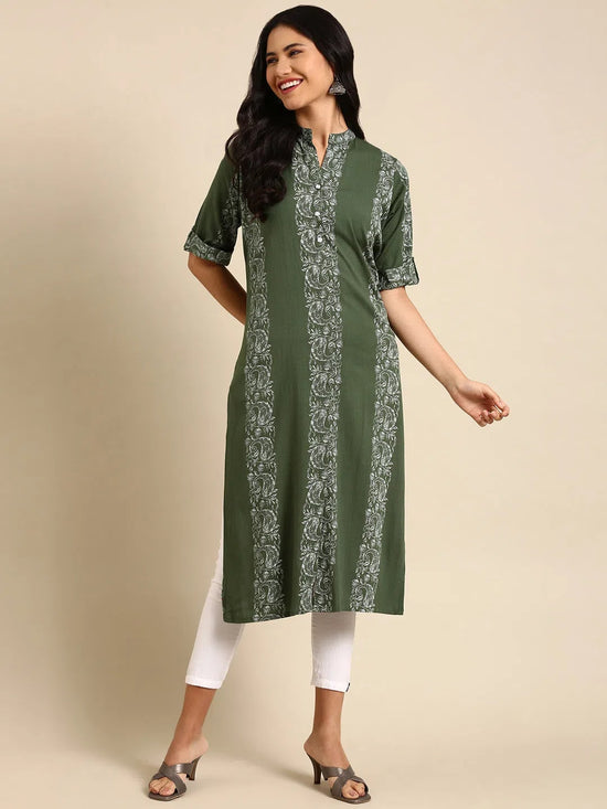 Women's Green Printed Straight Kurta-SKC-855-Green