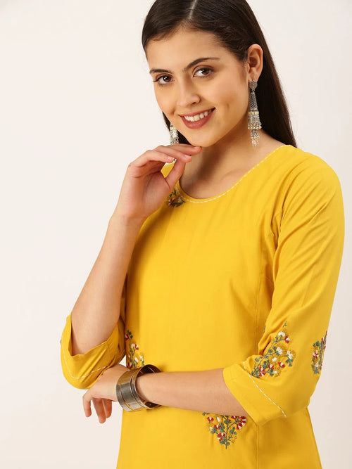 Women's Mustard Solid Straight Kurta-DF-1208-Mustard