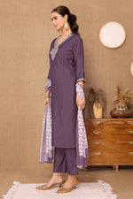 Avanshee Women's Latest Solid Embroidred Silk Blend Kurta, Pant With Dupatta Set-ES-7536