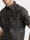 Men Spread Collar Abstract Black Casual Shirt-NAHAR-2159-Black