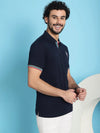 Venitian Men Double Mercerised Solid Polo Neck Navy T-Shirt for Men