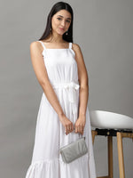 Women's White Solid Fit and Flare Dress-AE-15664-White