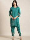 Women Straight Green Floral Kurti and Trousers Set-UB-3166-Green