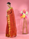 Brick Red Pure Cotton Tant Saree With Zari Border-MA51TT43490089