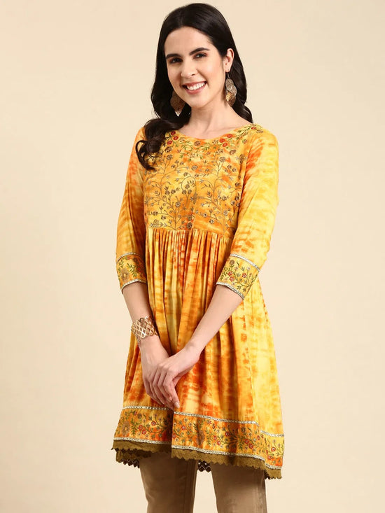 Women's Mustard Tie Dye Anarkali Kurti-GW-3479-Mustard