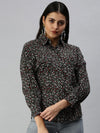 Women's Black Printed Shirt-AE-10198-Black