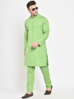 Hangup Men Standard Solid Men's Indian Wear-Parrot_Cotton_LongKurta