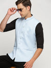 Men Turquoise Blue Mandarin Collar Solid Nehru Jacket-AK-12527-35-Turquoiseblue