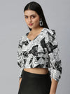 Women White Printed Crop Corset Top-AE-7028-Whiteblack