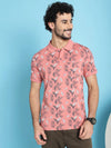 Venitian Men Mercerised Polo Neck All Over Printed Pink T-Shirt With Pocket