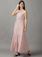 Women's Pink Polka Dots Fit and Flare Dress-AE-15655-Pink