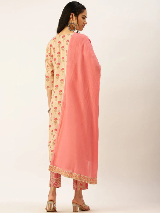 Women's Peach Printed Kurta Sets-AT-659-Peach