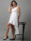 Women's White Solid Fit and Flare Dress-FS-0052-White