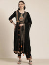 Women Black Striped Kurta Set-GW-2973-Black